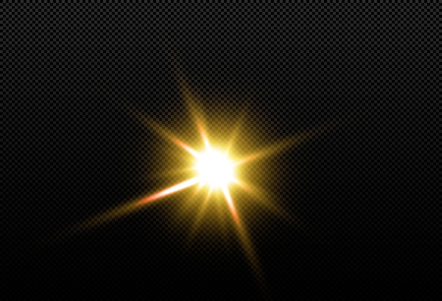 Shining golden stars isolated on black background. Effects, lens flare, shine, explosion, golden light, set. Shining stars, beautiful golden rays.  illustration.