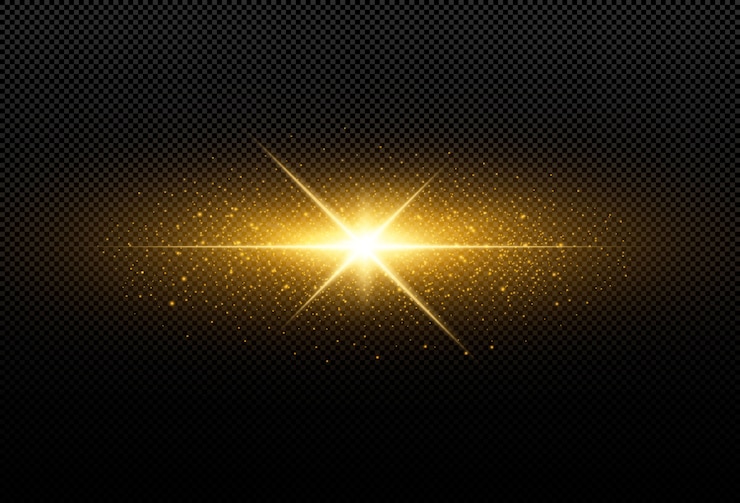 Vector shining golden stars isolated on black background. effects, lens flare, shine, explosion, golden light, set. shining stars, beautiful golden rays. 
