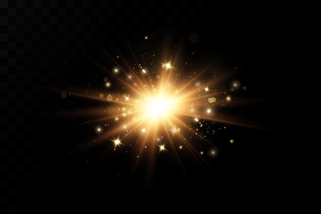 Shining golden stars isolated on black background.