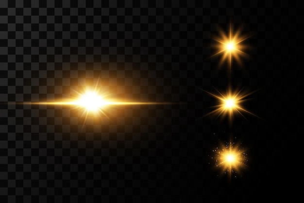 Shining golden stars isolated on black background.