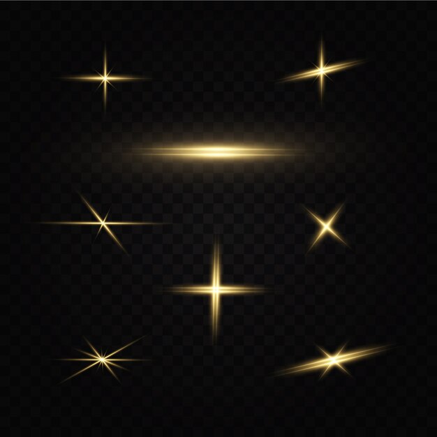 分離された輝く黄金の星。エフェクト、グレア、ライン、グリッター、爆発、黄金の光。図。