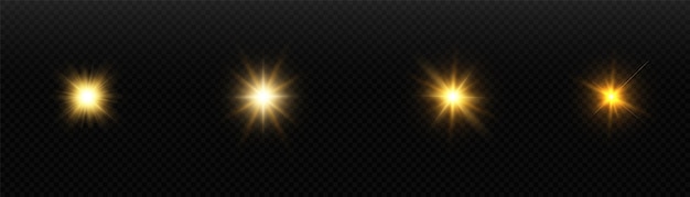 Shining golden stars isolated on transparent background Effects glare lines gold light