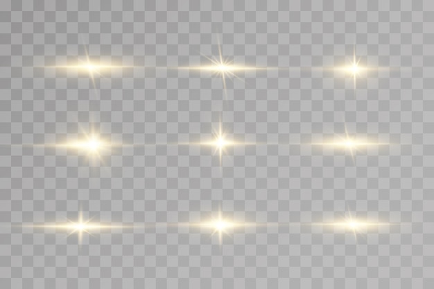 Shining golden stars isolated on transparent background