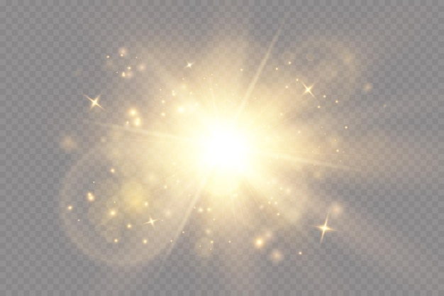 Shining golden stars Light effects glare glitter explosion golden light Vector illustration