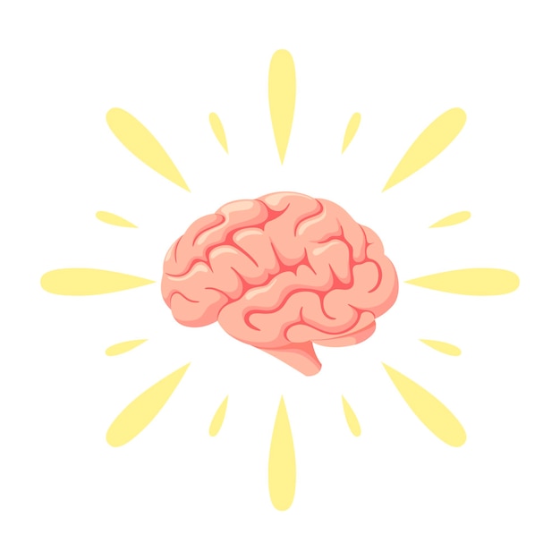 A shining human brain on a white background. Idea. Cartoon design.