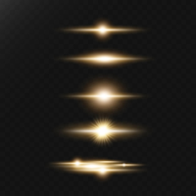 Shining light effects isolated on transparent background, glare, lines, golden light particles.