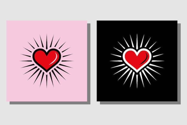 バレンタイングリーティングカードのロゴデザインの輝く赤いハートのベクトル