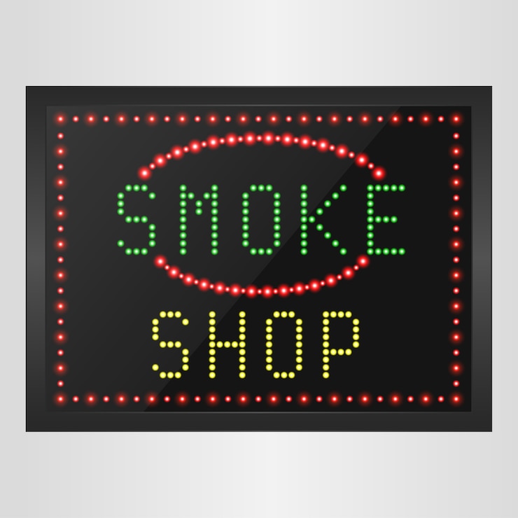 Vector shining retro led light banner of smoke shop 