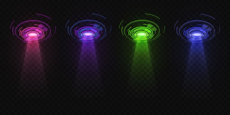 Vector shining spotlights of light on a transparent background