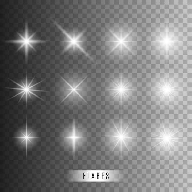 Shining star collection vector flashing lights set