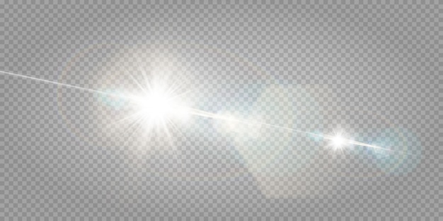 Shining stars isolated on a transparent white background. Effects, glare, radiance, explosion, white light, set. The shining of stars, beautiful sun glare.  .