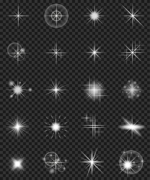 Shining stars with glow effect and sparks vector illustration