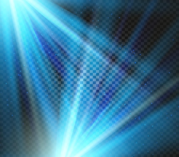 Vector shining vector blue color light effects glowing beams on checkered background illumination vector illustration