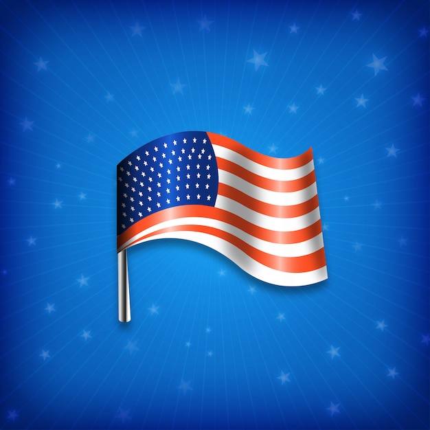 Shiny American flag with blue background