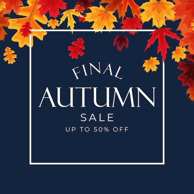 Shiny autumn leaves sale banner. business discount card. vector illustration