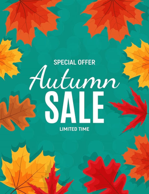 Shiny Autumn Leaves Sale Banner. Business Discount Card.  