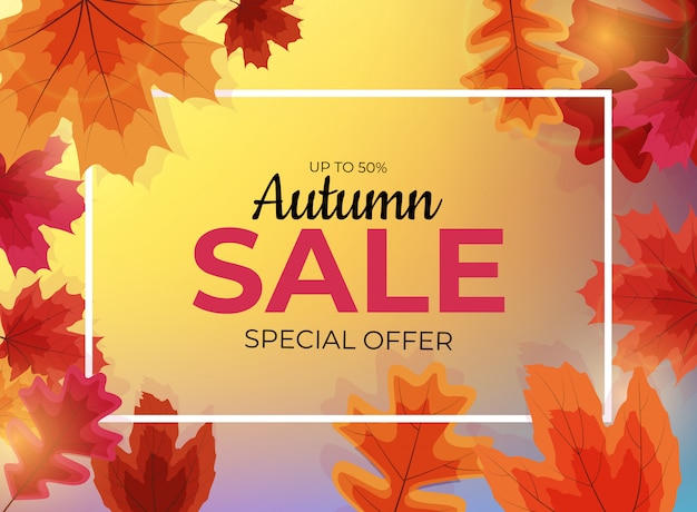 Shiny Autumn Leaves Sale Banner. 