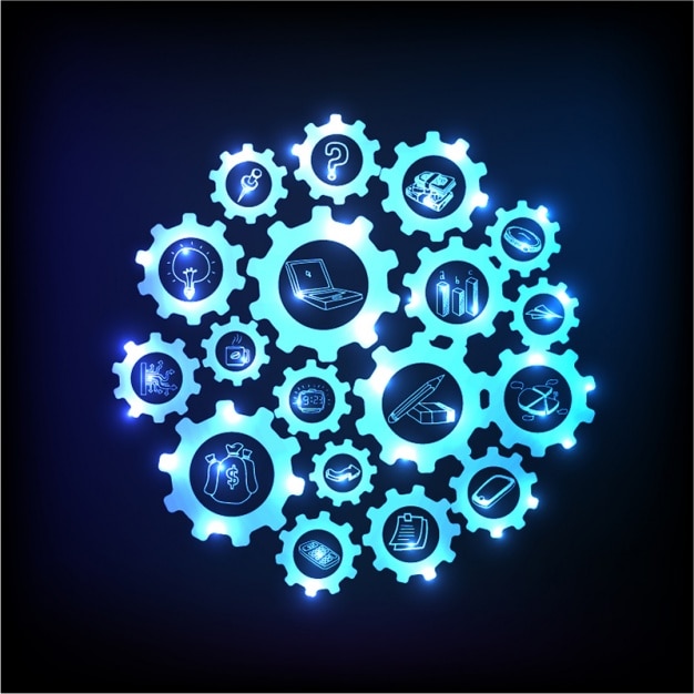 Shiny business background with gears and objects