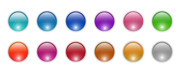 shiny buttons set, glossy circle icons multicolored collection