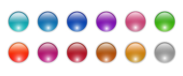 Vector shiny buttons set, glossy circle icons multicolored collection