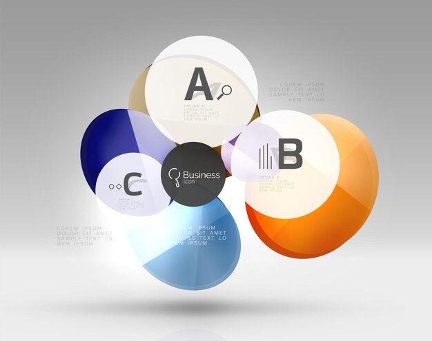 Shiny circles with text in 3d space vector abstract background