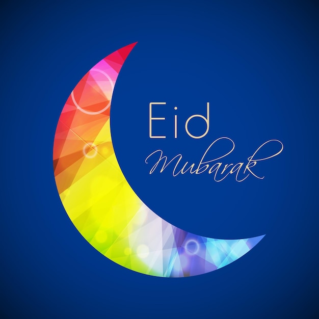 Vector shiny colorful abstract curve moon on glossy blue for muslim community festival eid mubarak