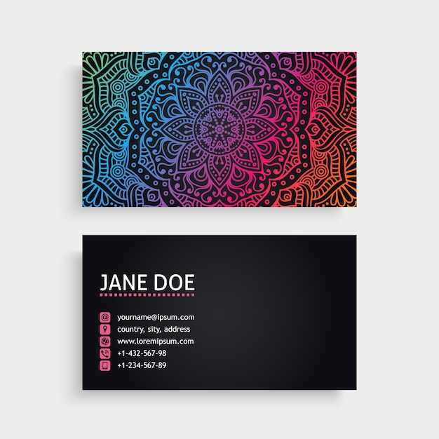 Shiny colorful business card with mandala decoration