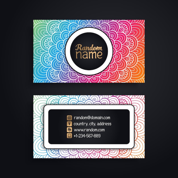 Shiny colorful mandala business card