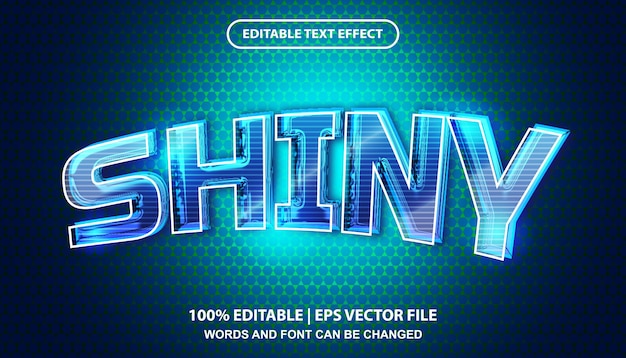 Shiny editable text effect template, blue neon light typeface