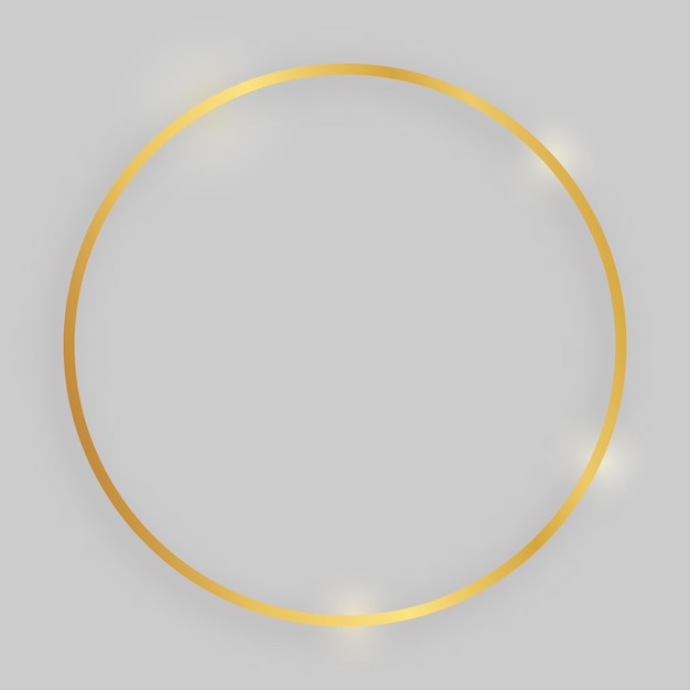 Vector shiny frame with glowing effects. gold round frame with shadow on grey background. vector illustration