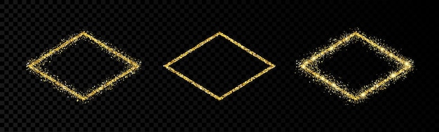 Vector shiny frames with glowing effects set of three glitter gold rhombuses frames on transparent background vector illustration