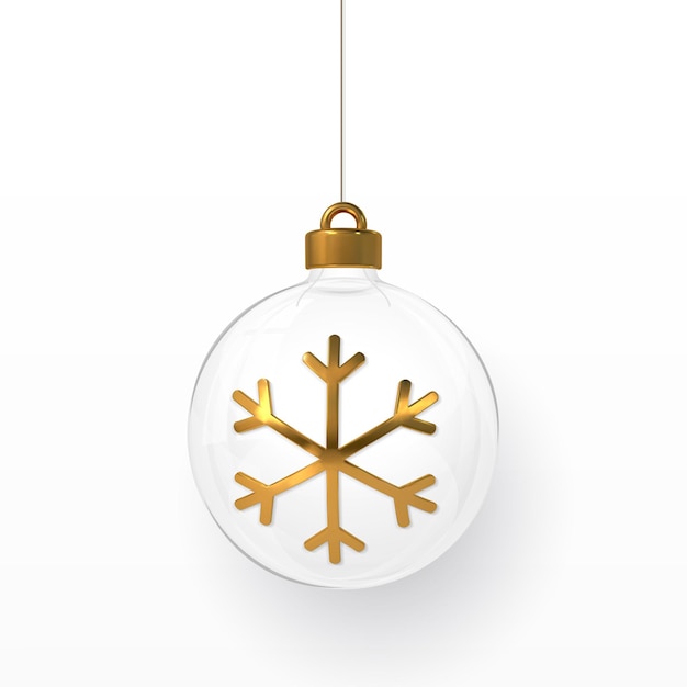 Sfere di natale scintillanti brillanti con fiocco di neve d'oro. palla di vetro di natale. modello di decorazione per le vacanze. illustrazione vettoriale.