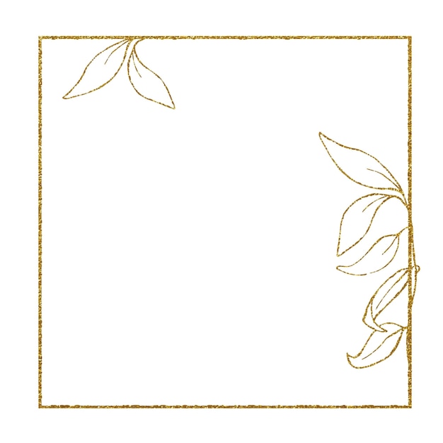 Vector shiny gold frame square frame with golden eucalyptus leaves minimalistic vintage design