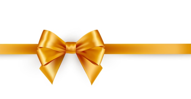 Shiny gold satin bow with horisontal ribbon isolated on white background