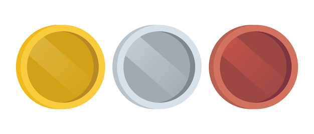 Shiny Gold, Silver, And Bronze Coin Vector Illustration Set