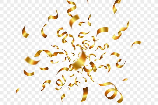 Блестящие золотые конфетти, изолированные на прозрачном фоне, реалистичная падающая мишура роскоши