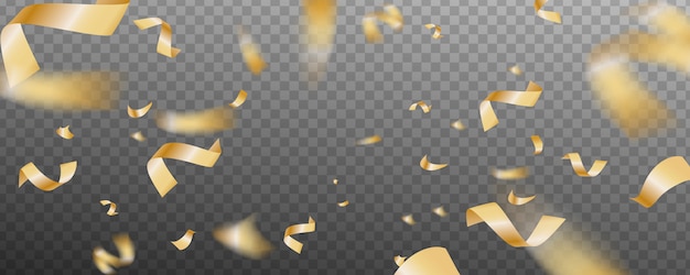 Shiny golden festive confetti isolated on transparent background.