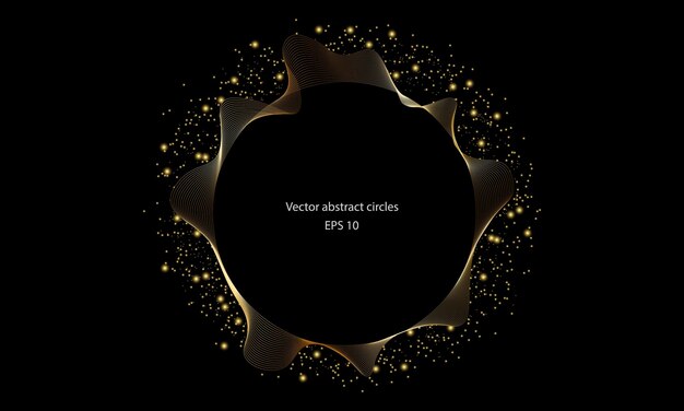 Shiny golden frame Modern luxury black circles lines wavy in round frame gold on dark background Golden circle abstract background Vector EPS 10