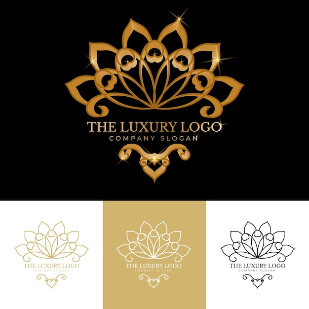 Блестящий золотой шаблон логотипа с элегантным цветочным орнаментом