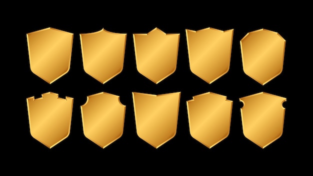 Shiny golden shield shape elements vector collection