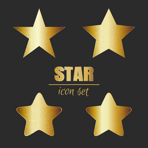 Shiny golden stars icons isolated on a dark background