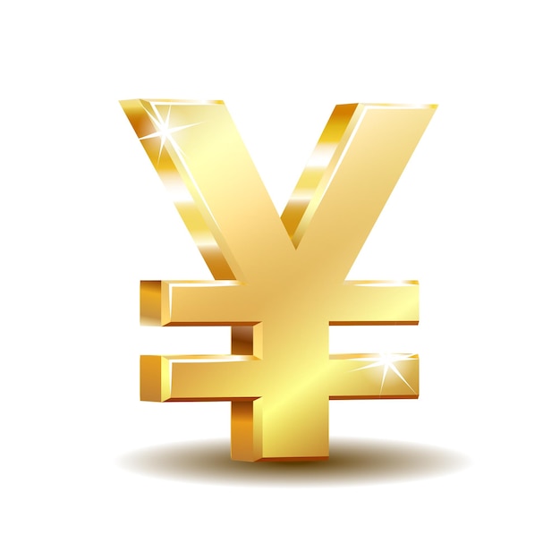 Shiny golden yen currency symbol isolated on white