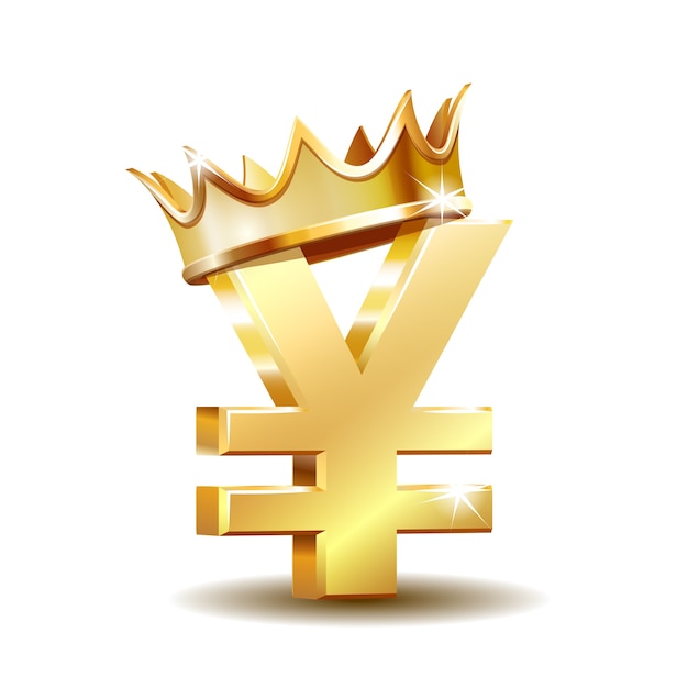 Блестящий золотой символ валюты иены с золотой короной, изолированные на белом. иллюстрация