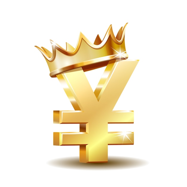 Shiny golden yen currency symbol with golden crown isolated on white. illustration