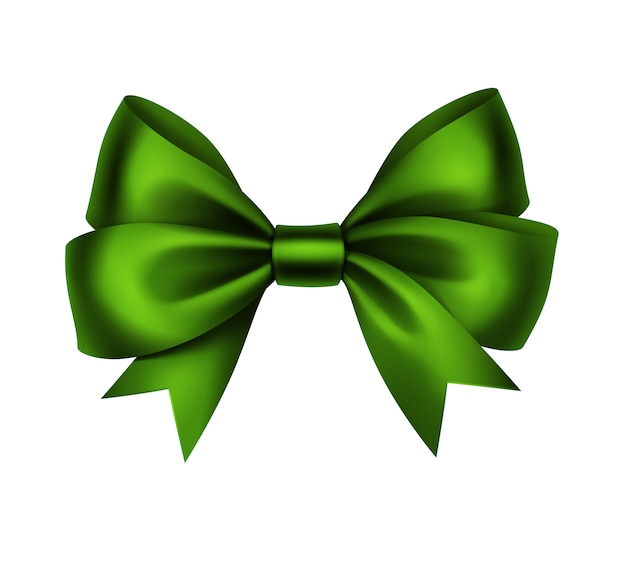  Shiny Green Satin Gift Bow Close up Isolated on White Background