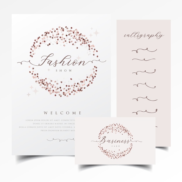 Vector shiny invitation and business card design with rose gold confetti