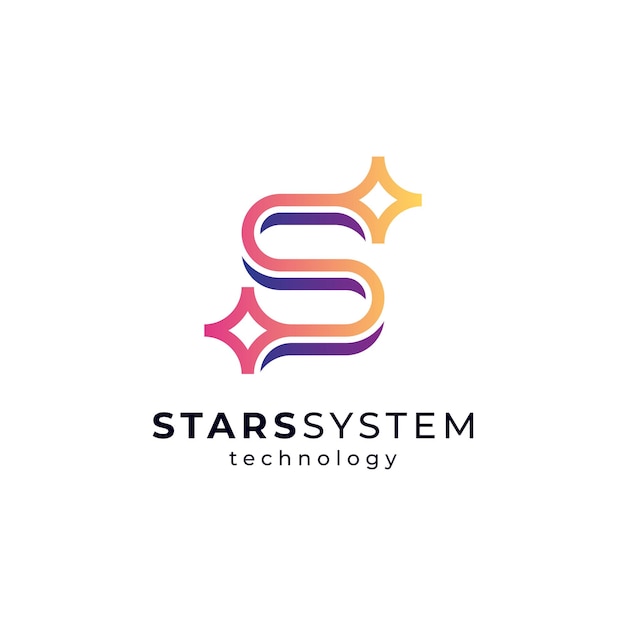 shiny letter S and star for astronomy science and technology logo design