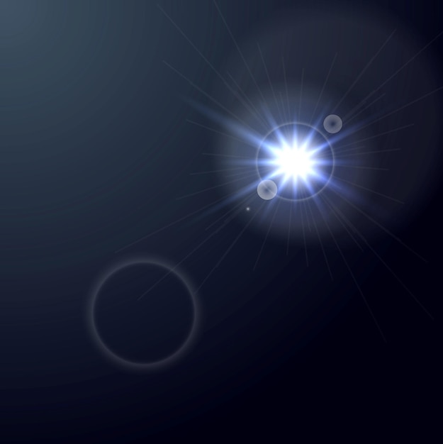 Vector shiny light lens flare on dark blue background