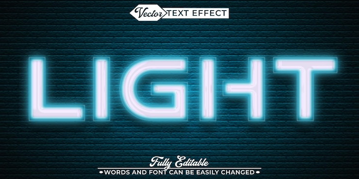 Vector shiny light vector fully editable smart object text effect