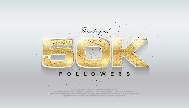 Vettore oro di lusso lucido 50k follower sfondo vettoriale premium per la celebrazione